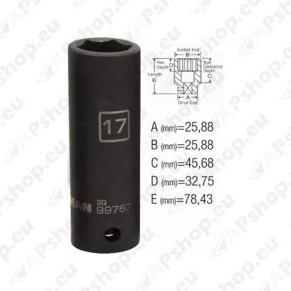 PIKK (78MM) LÖÖKPADRUN 17MM 1/2" STEELMAN PRO / JS 26X78MM