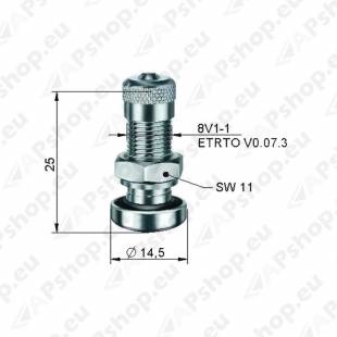 TL-MET.VENTIIL. NIKELDATUD. L26MM. AVA8.3MM. 14BAR S/A