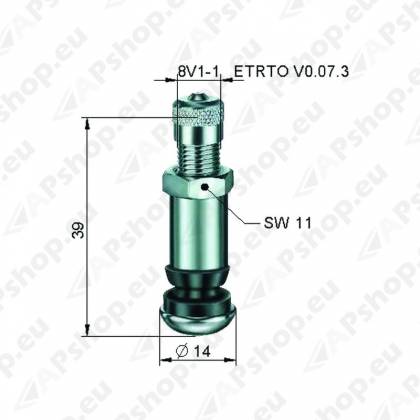 TL-MET.VENTIIL. NIKELDATUD. L=39MM. AVA=8.3MM. 14BAR S/A