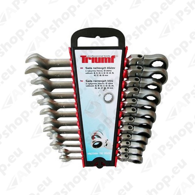 Combination spanner sets with hinged ratchet head
